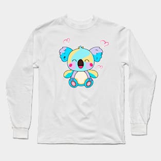 Happy smiling baby koala bear with love hearts. Kawaii cartoon Long Sleeve T-Shirt